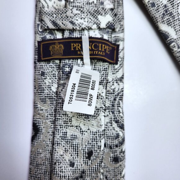 Principe Moores Men's Necktie 100 % Silk Silver and Grey 58" x 3" Italy New $85 - Picture 5 of 6